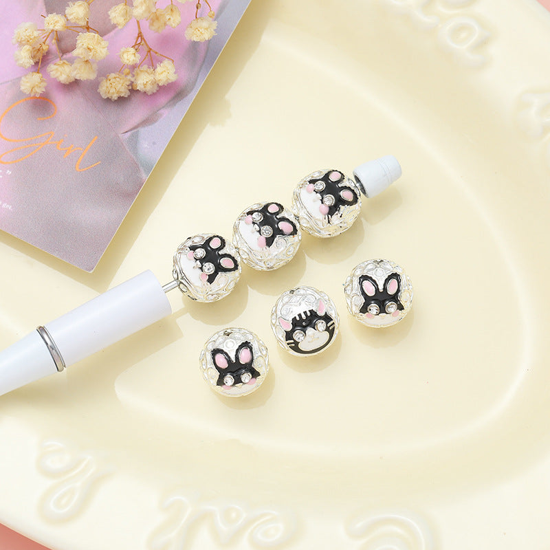 Wholesale Alloy Oil Drip Cat Head Straight Hole Beads
