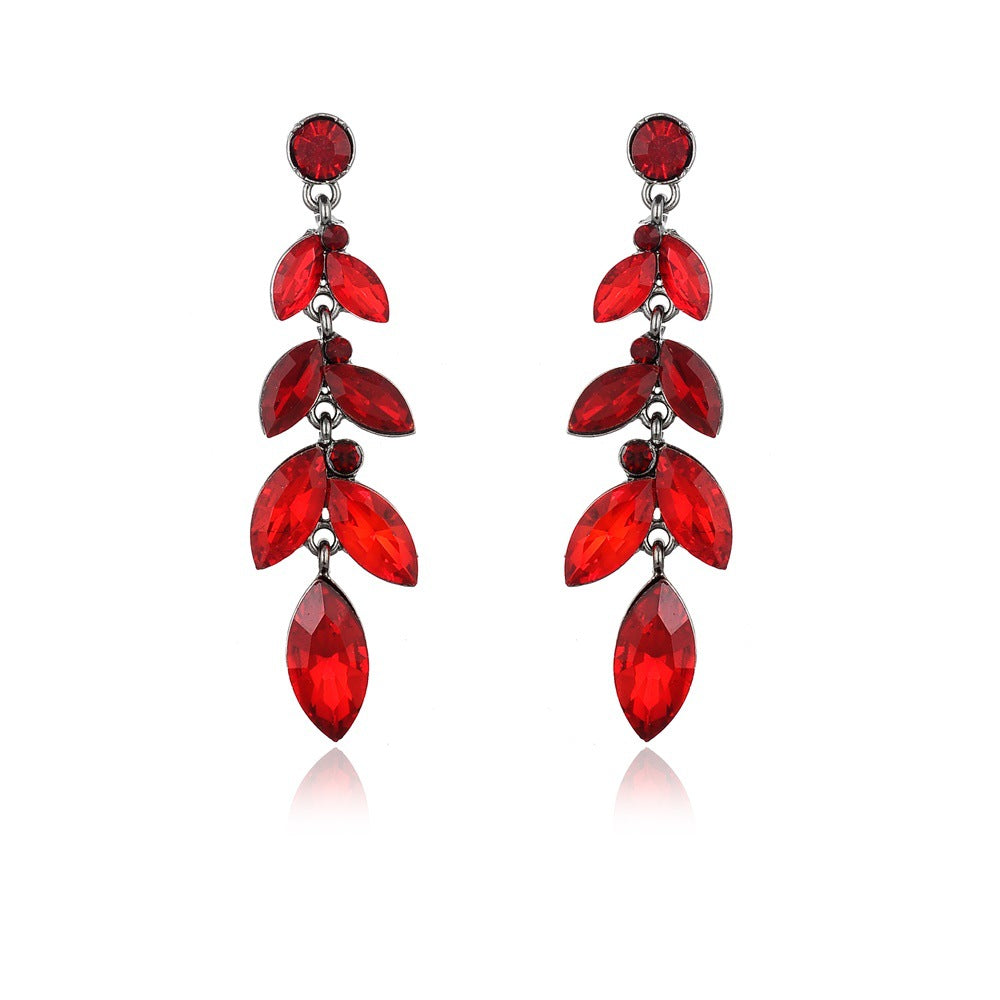 Wholesale Crystal Willow Leaf Shape Zinc Alloy Earrings