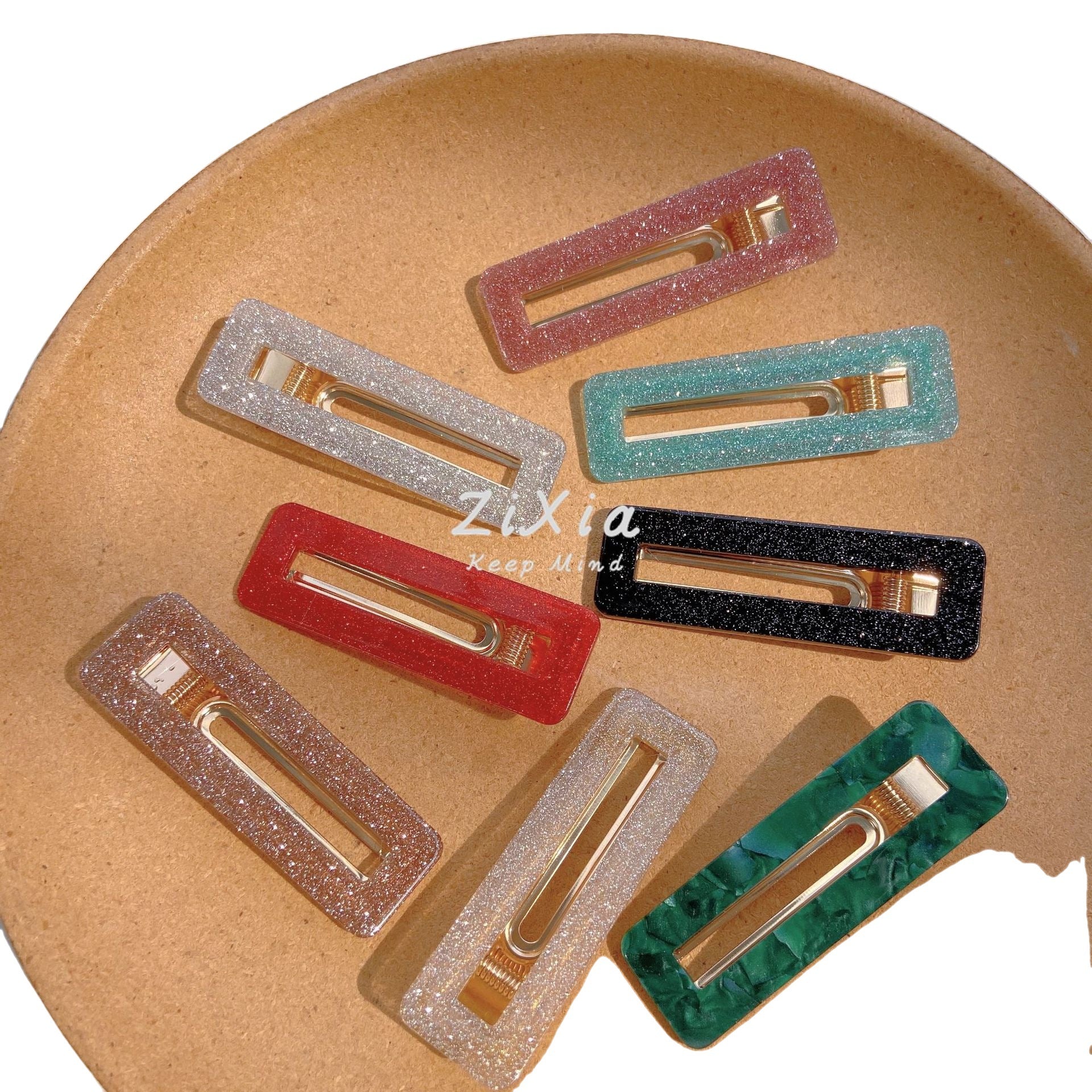 Wholesale acrylic hairpin onion pink starry sky girl side clip acetate geometric hollow duckbill clip