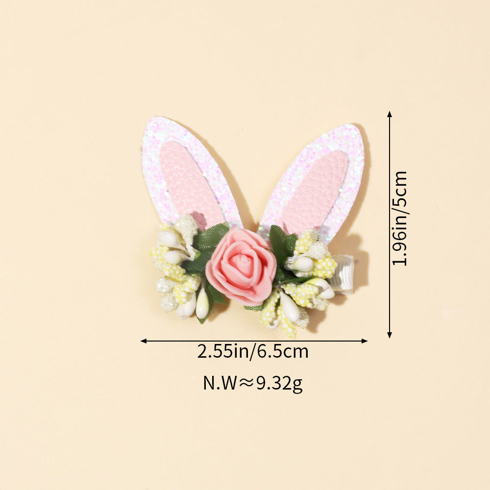 Wholesale baby solid color flower rabbit ears cute side hairclip