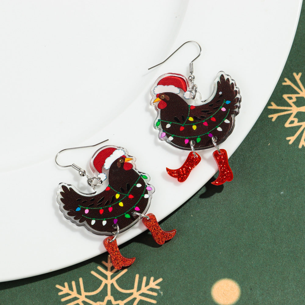 Wholesale Christmas Chicken Bell Acrylic Earrings