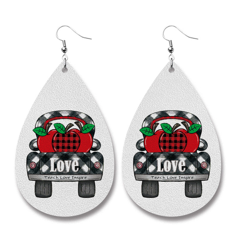 Wholesale 2 pairs/pack Christmas Elements Doctor Nurse Snowman Pencil Teacher Gift PU Leather Print Earrings