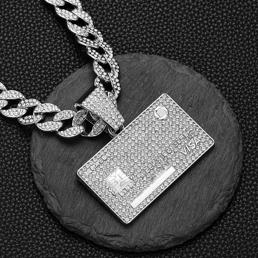 Wholesale Hip Hop Full Diamond Alloy Square Bank Card Shield Men's Necklace