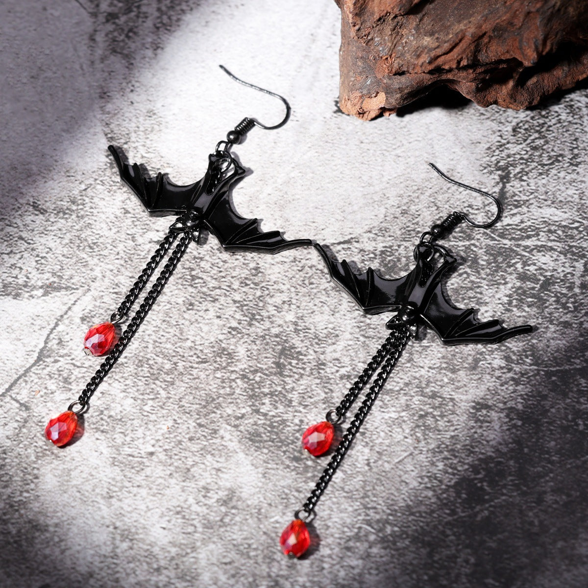 Wholesale  dark punk gothic style exaggerated red teardrop bat earrings