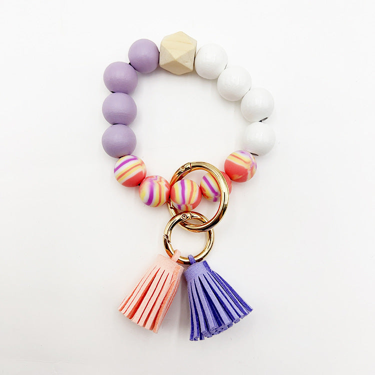 Wholesale Colorful Silicone LOVE Beaded Tassel Wrist Keychain