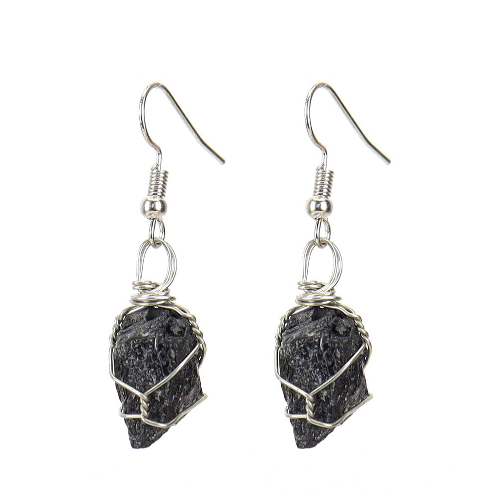 Wholesale New Handmade Silver Wound Natural Rough Crystal Agate Tourmaline Earrings