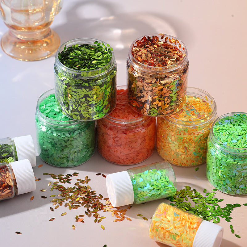 Wholesale Diy Material Green Leaves Eyes Leaves Flow Hemp Leaves Sequins Drip Glue Handmade Quicksand Decoration