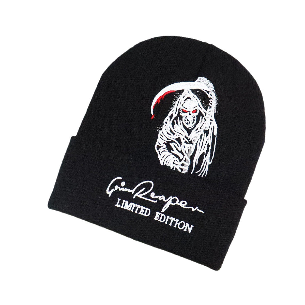 Wholesale Halloween Grim Reaper Embroidered Knitted Hat