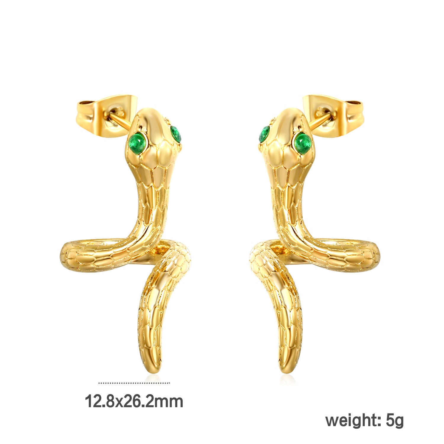 Wholesale 18k Gold-Plated Stainless Steel Stud Earrings,  Snake-Shaped Cartilage Studs