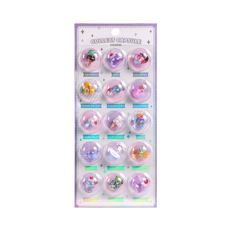 Wholesale Capsule Creative Illustrations Embossed Crystal 3D Stickers