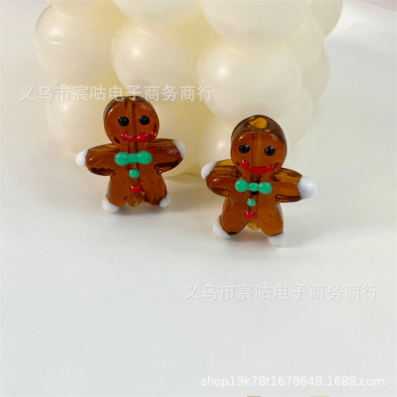 Wholesale 10pcs Christmas Gingerbread Man Glass Beads