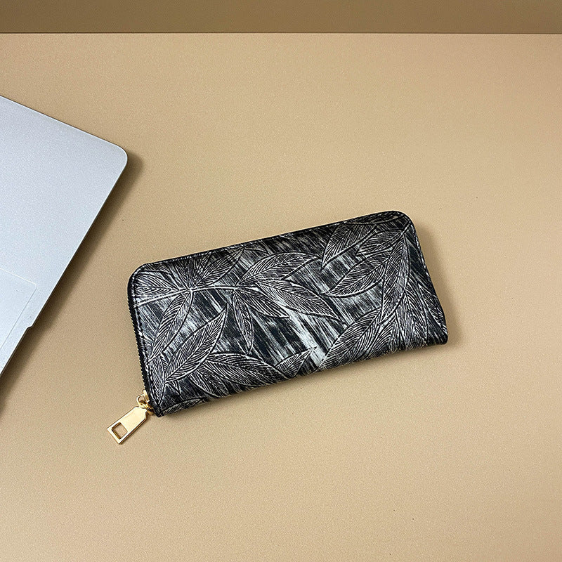 Wholesale Leaf Line Pattern Vintage Long Wallet