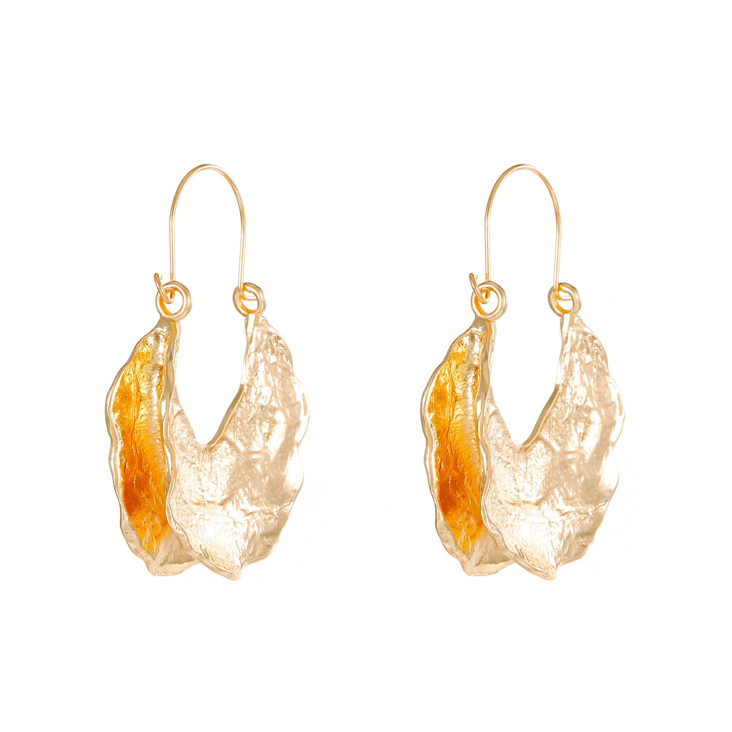 Wholesale Alloy Textured Gold Leaf Earrings with Concave Convex Texture