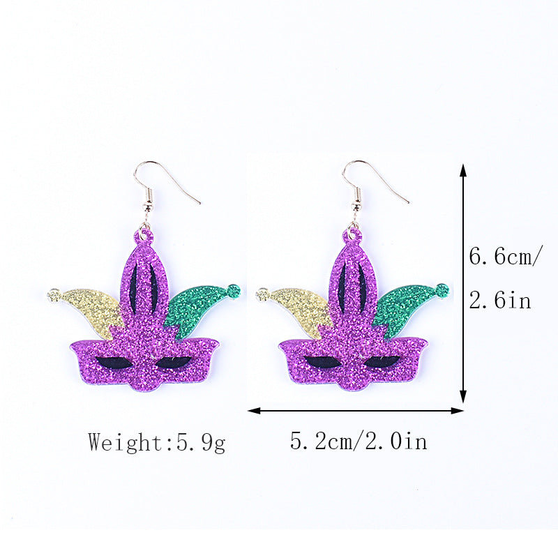 Wholesale Carnival earrings purple green yellow five-pointed star Crown Clown mask lobster earrings