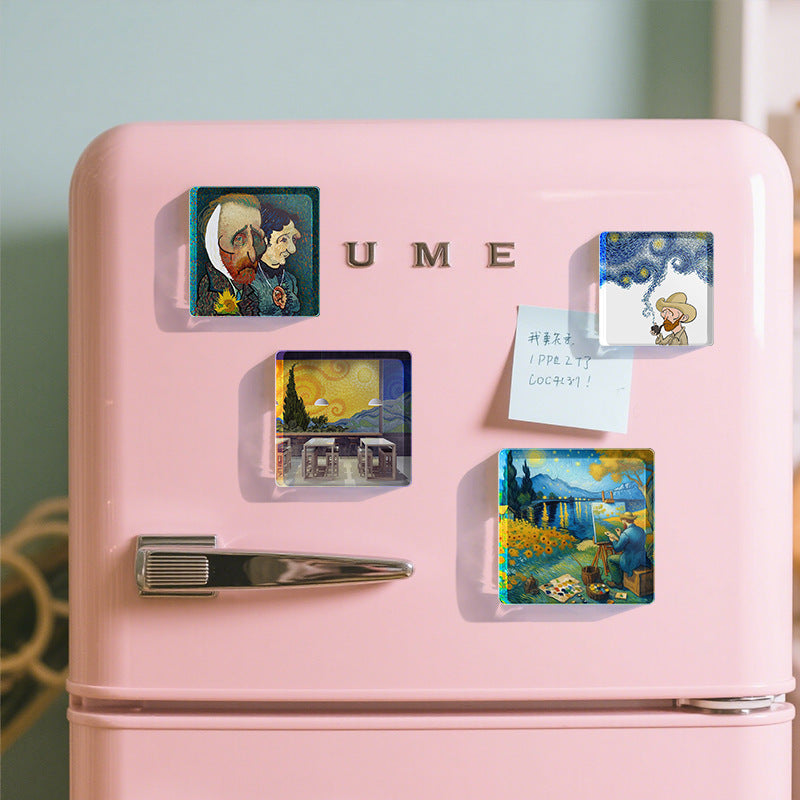 Wholesale oil painting series acrylic refrigerator magnets soft magnetic stickers
