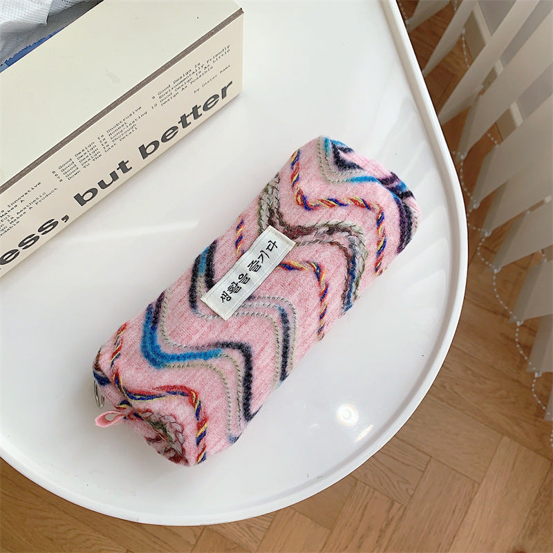 Wholesale Rainbow Embroidery Large Capacity Woolen Pen Bag