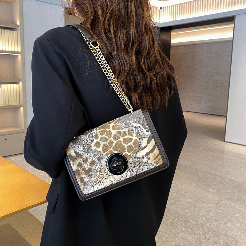 Wholesale PU Leopard Zebra Stitching Shoulder Messenger Chain Bag