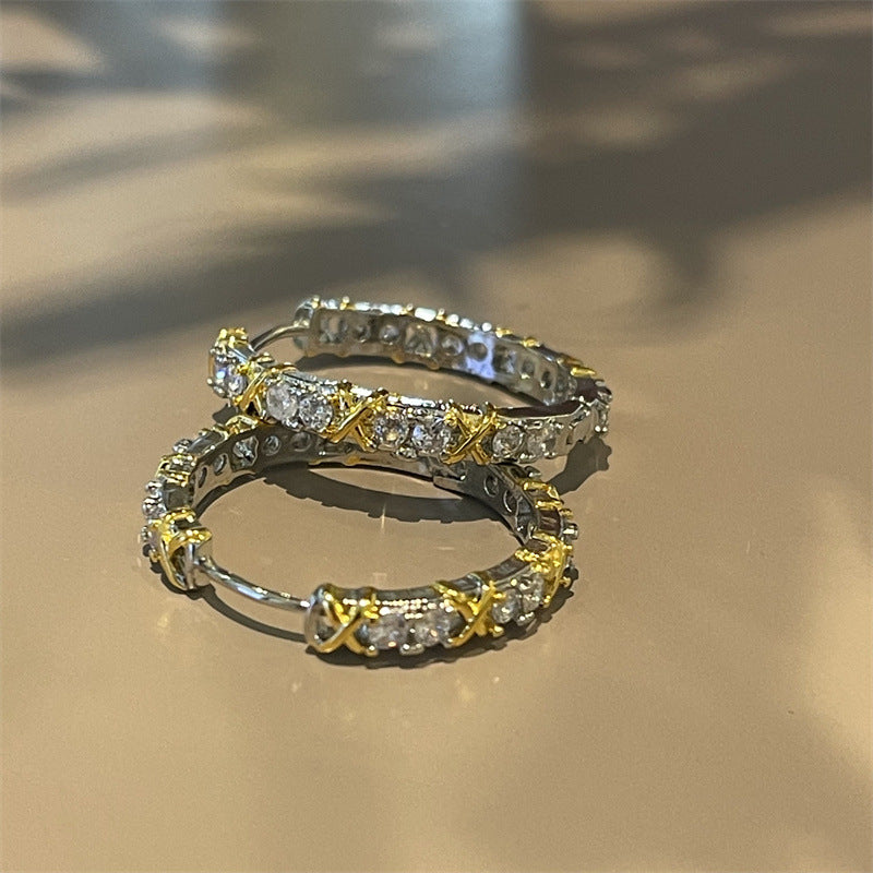 Wholesale Gold and Silver Contrasting Zircon Earrings