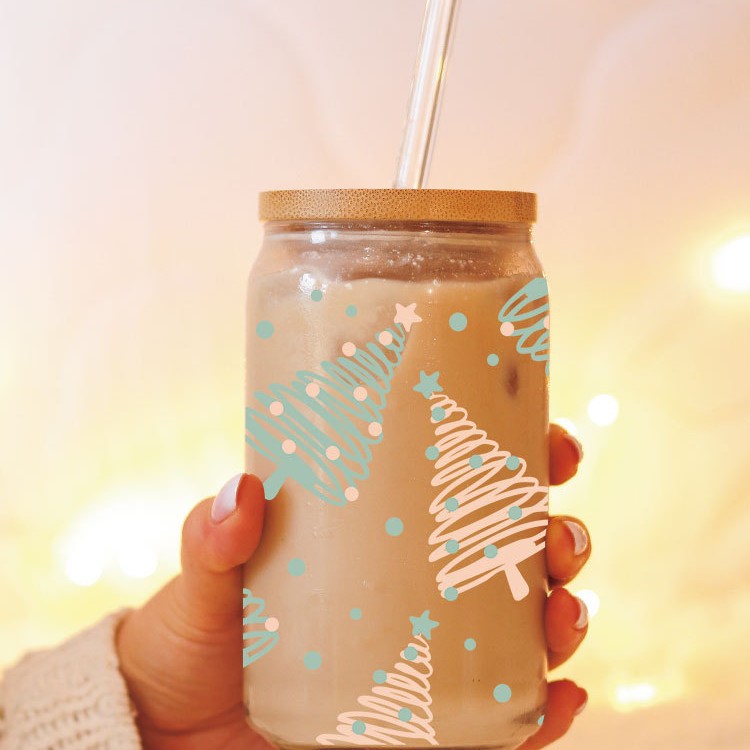 Wholesale Colorful Christmas Tree   16oz Cup UV DTF Wraps