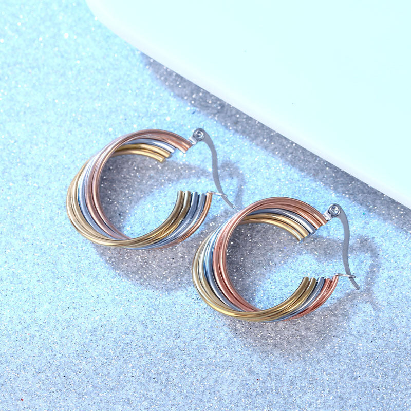 Wholesale Gold Stainless Steel Multilayer Lines Titanium Steel Earrings