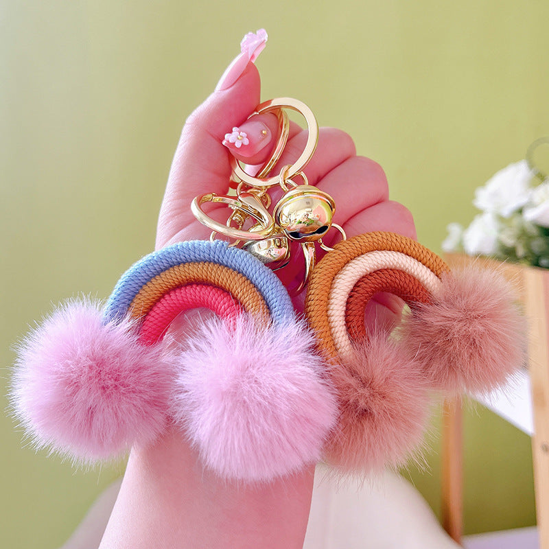 Wholesale Bohemian style creative rainbow fur ball keychain pendant