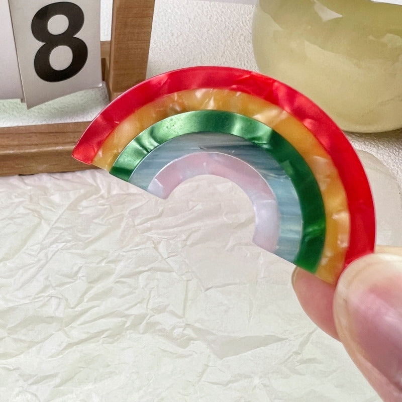 Wholesale Rainbow Acetate Clips Niche Semi-circle Splicing Hair Clips