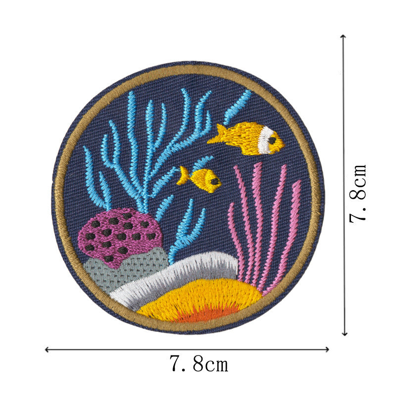 Wholesale Cartoon Seahorse Iron On Patches 9 Piece Embroidered Ocean Life Decorative Applique For Clothing