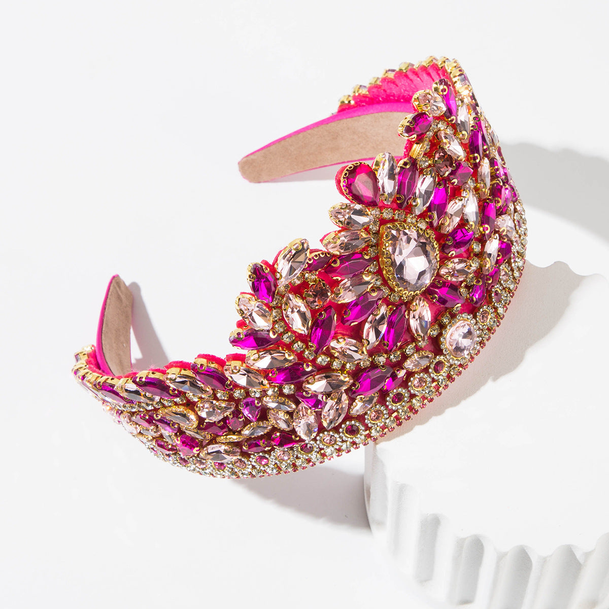 Wholesale Baroque retro colored glass super sparkling crown headband