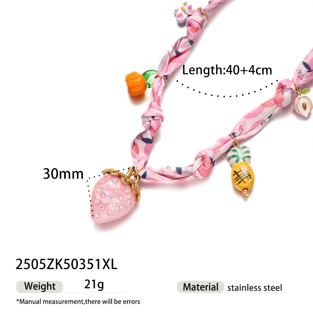 Wholesale Tina European and American Stainless Steel Pendant Necklace Sweet Cool Sexy Style Silk f Braided Colorful Necklace Clavicle Chain Necklace Jewelry