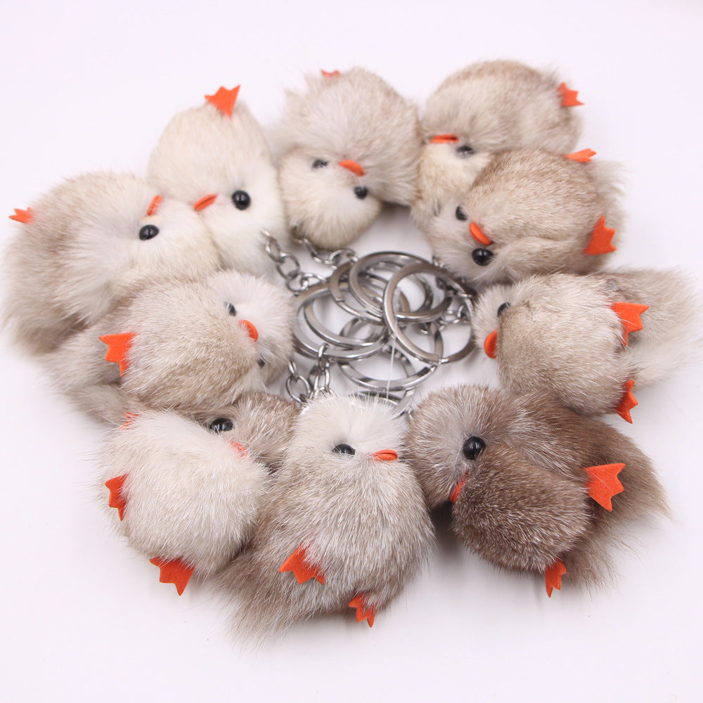 Wholesale Trendy Chick Fur Keychain Cute Plush Bag Pendant Charm For Girls Car Key Accessory Gift