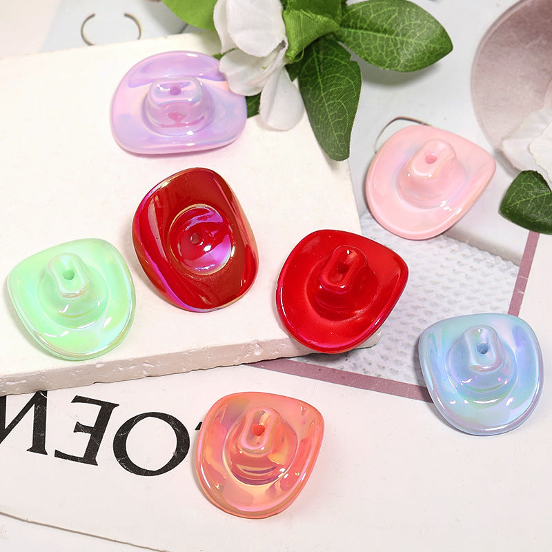 Wholesale Random 100pcs/pack  Acrylic Western Cowboy Hat Perforated Beaded Hat  3D Focal Beads