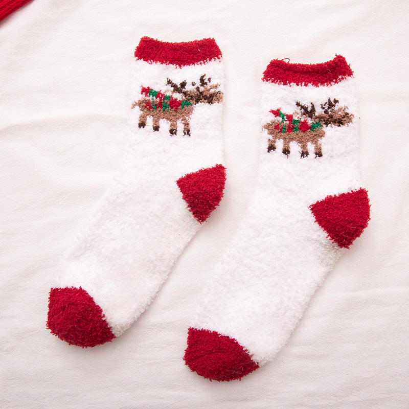 Wholesale Christmas Winter Women's Home Coral Plush Thick Sleeping Socks