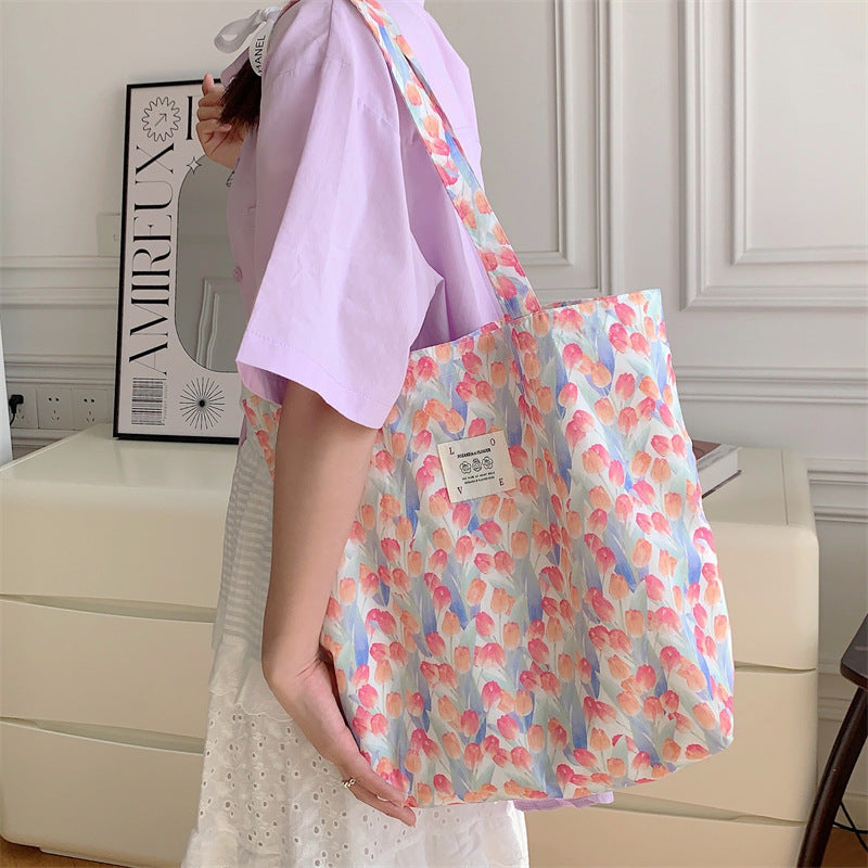 Wholesale Large Capacity Canvas Single Broken Flower Handbag Shoulder Bag