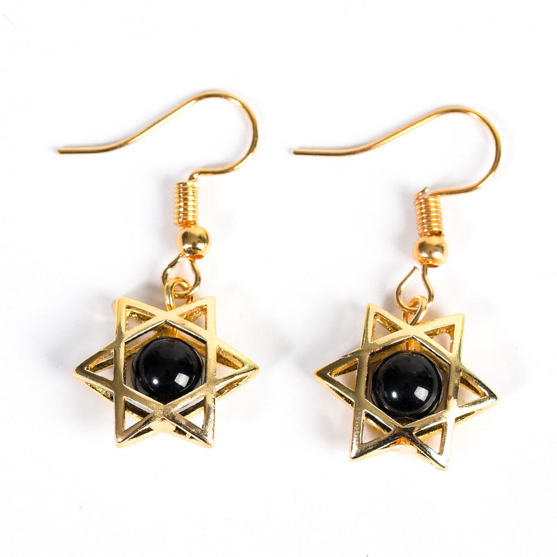 Wholesale Natural Crystal Rough Stone Cute Six-pointed Star Earrings