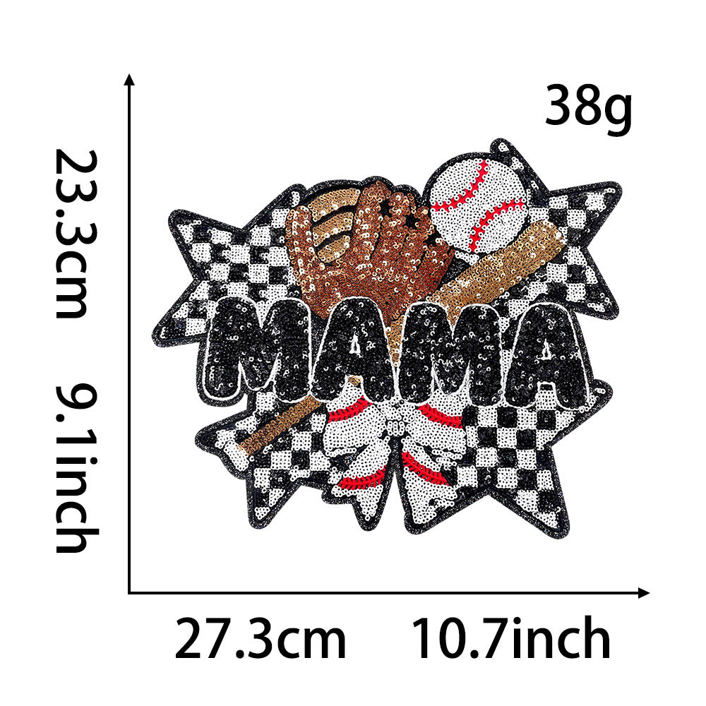 Wholesale Sequin Applique Patch Mama Letter Star Plaid Design Iron On Adhesive DIY et Accessory
