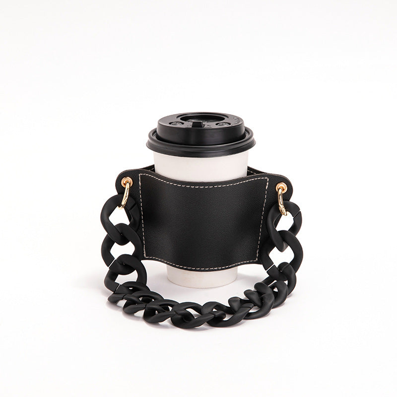 Wholesale PU Leather Anti-scald Heat Insulation Detachable Chain Cup Sleeve
