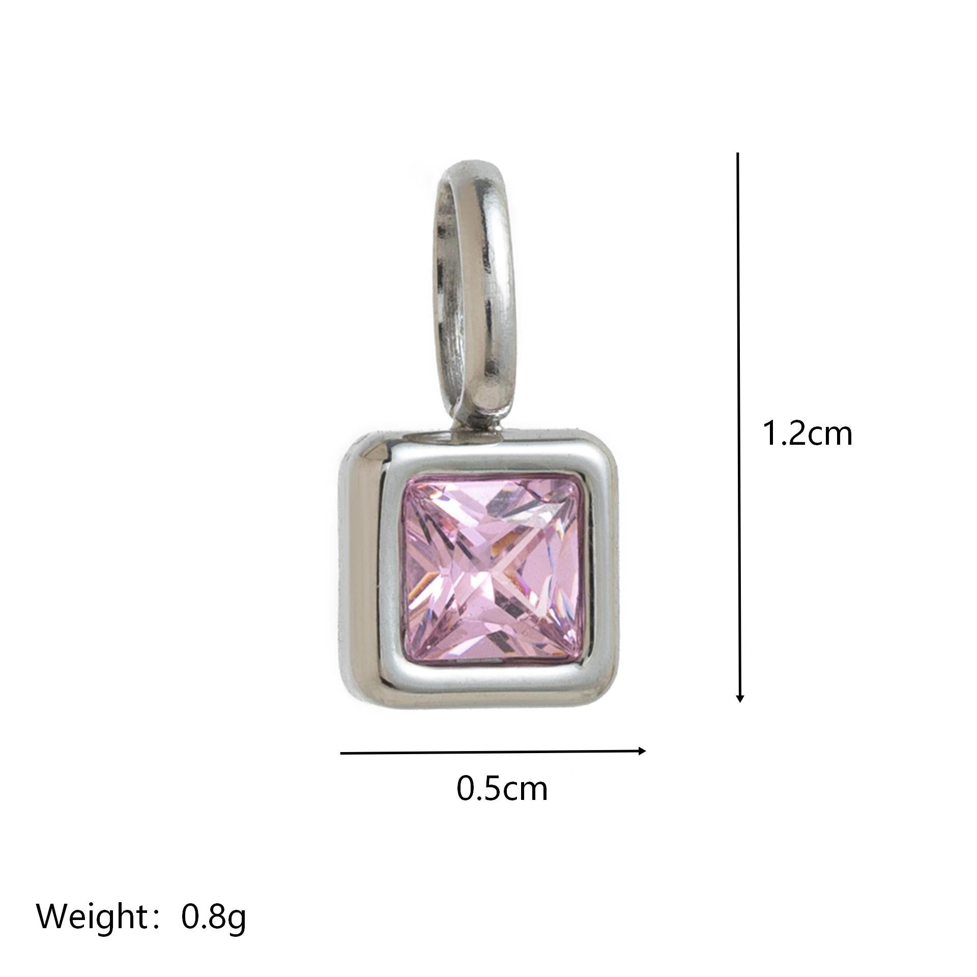 Wholesale Titanium Steel Geometric 12 Birthstone Colorful Zircon Pendant Necklace DIY Jewelry Accessory Gift For Women