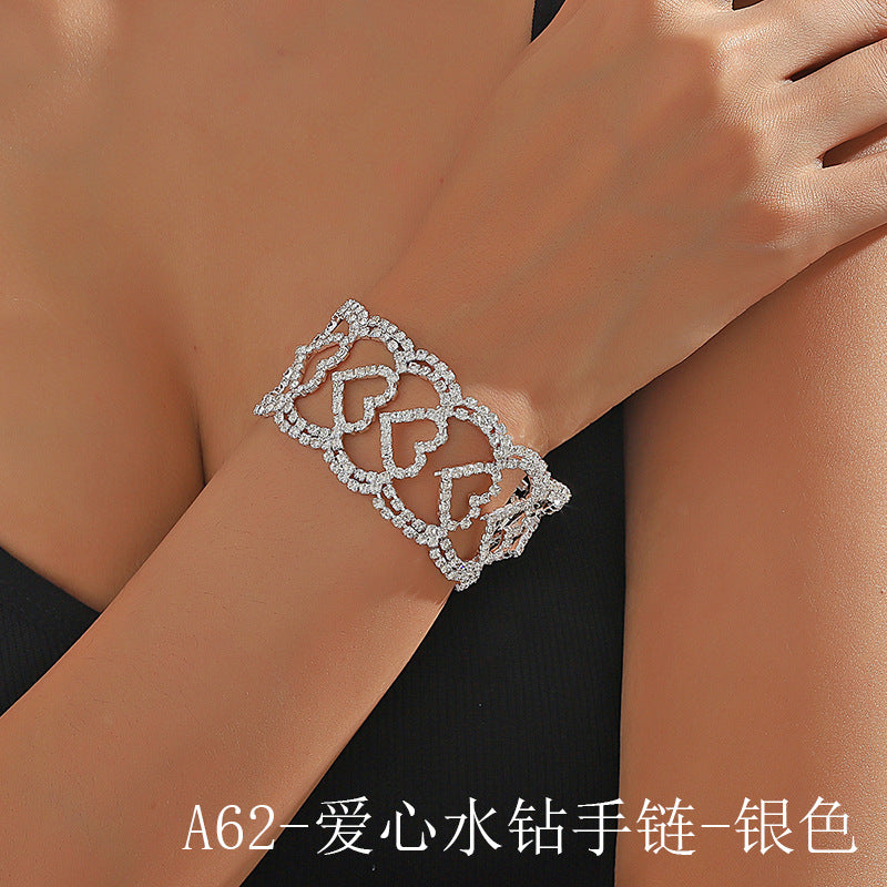 Wholesale Trendy Rhinestone Heart Shaped Wide Bracelet Bangle Women S Fashion Jewelry Accessory Silver Plated Gift For Everyday Wear