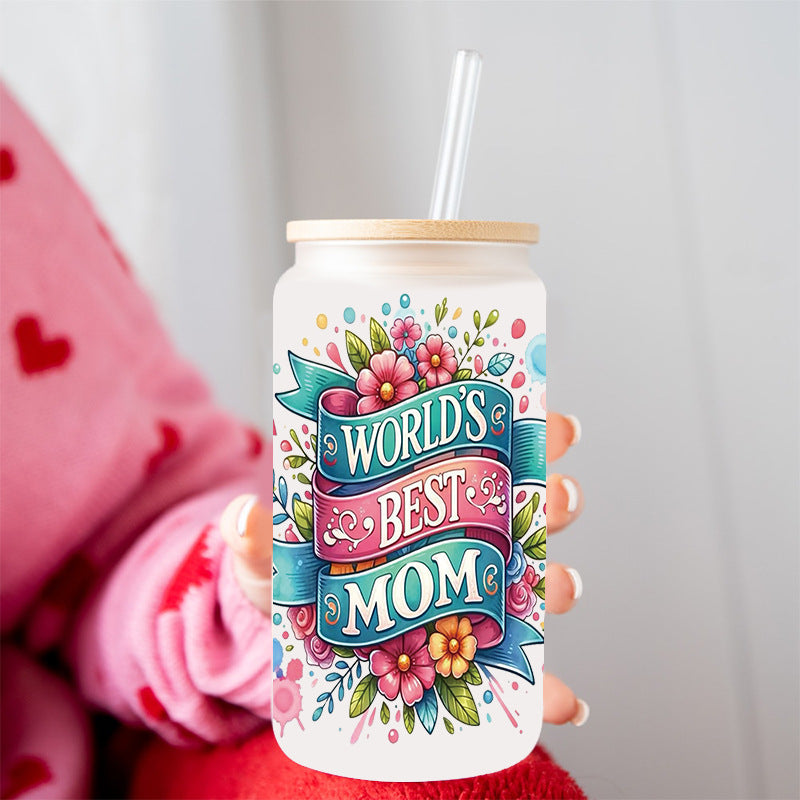 Wholesale Mother's Day with Colorful Flowers  16oz Cup UV DTF Wraps