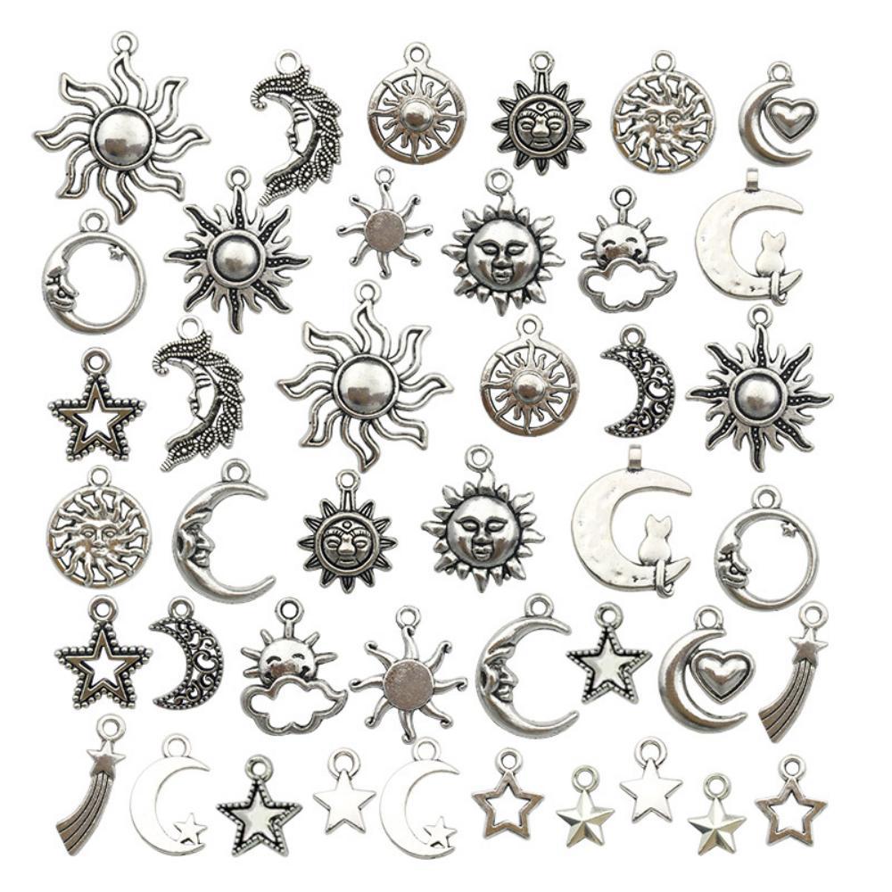 Wholesale Antique Silver Alloy Retro Simulation Star, Moon, Sun DIY Pendant