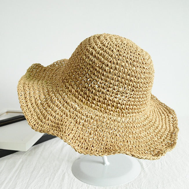 Wholesale Foldable Handmade Solid Color Crochet Straw Hat