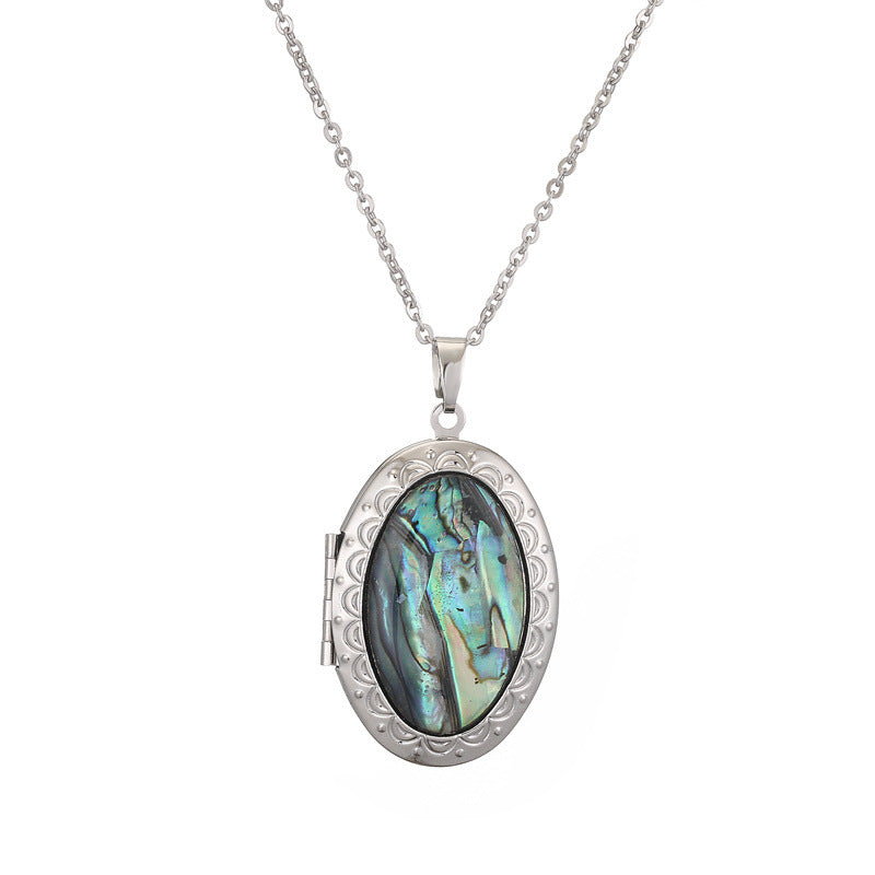 Wholesale Silver Round Natural Abalone Shell Pendant Necklace