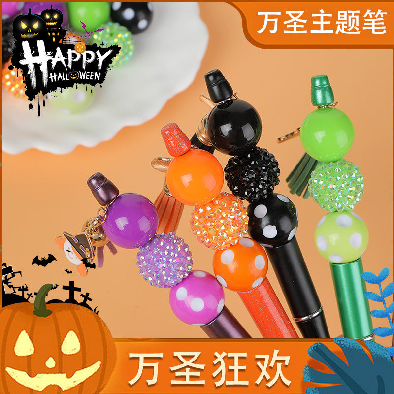 Wholesale 2pcs Beaded Pens DIY Halloween Creative Fun Rhinestone Pumpkin Skull Tassel Ballpoint Pen