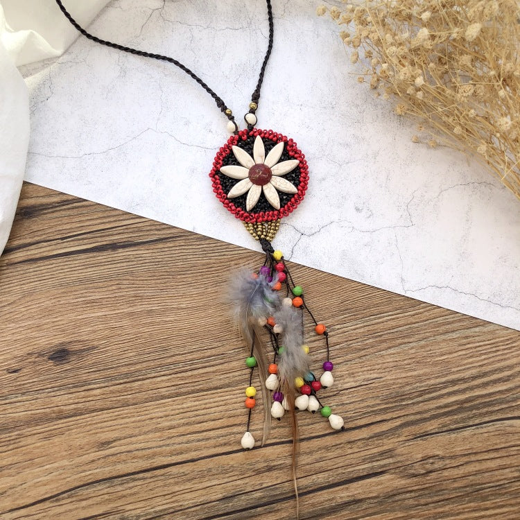 Wholesale Handmade Bohemian Vintage Natural Gravel Tassel Braided Necklace