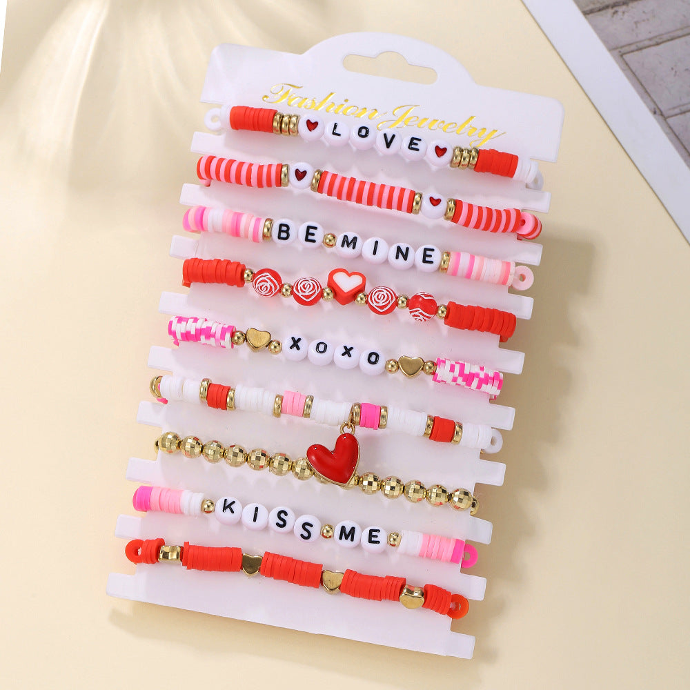 Wholesale Valentine's Day Polymer Clay Pink Series Love Heart Bracelet Set