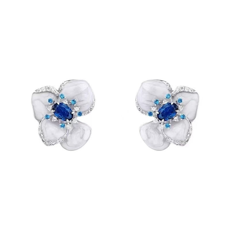 Wholesale Trendy Blue Three Dimensional Flower Earrings New Chinese Style Alloy Stud Earrings Boutique Jewelry Accessory For Resale