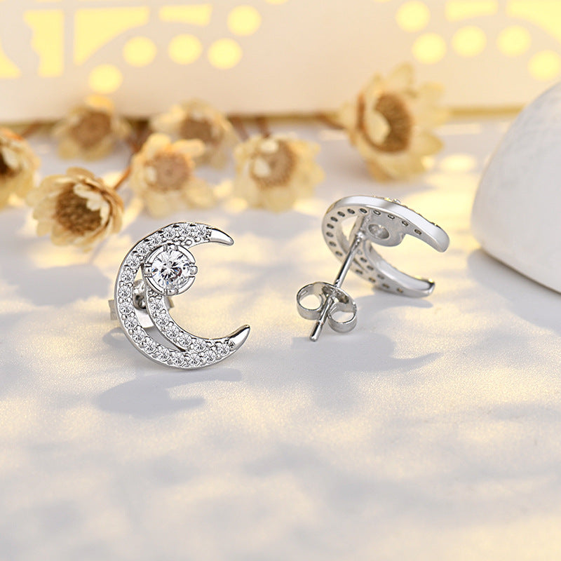 Wholesale Full Diamond Moon Copper Earrings