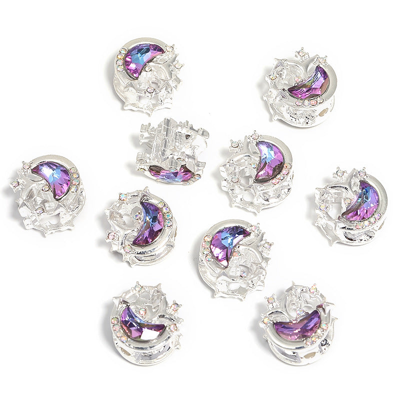 Wholesale 20pcs Diy Heavy Rhinestone Moon Five-pointed Star Through-hole Alloy Beads