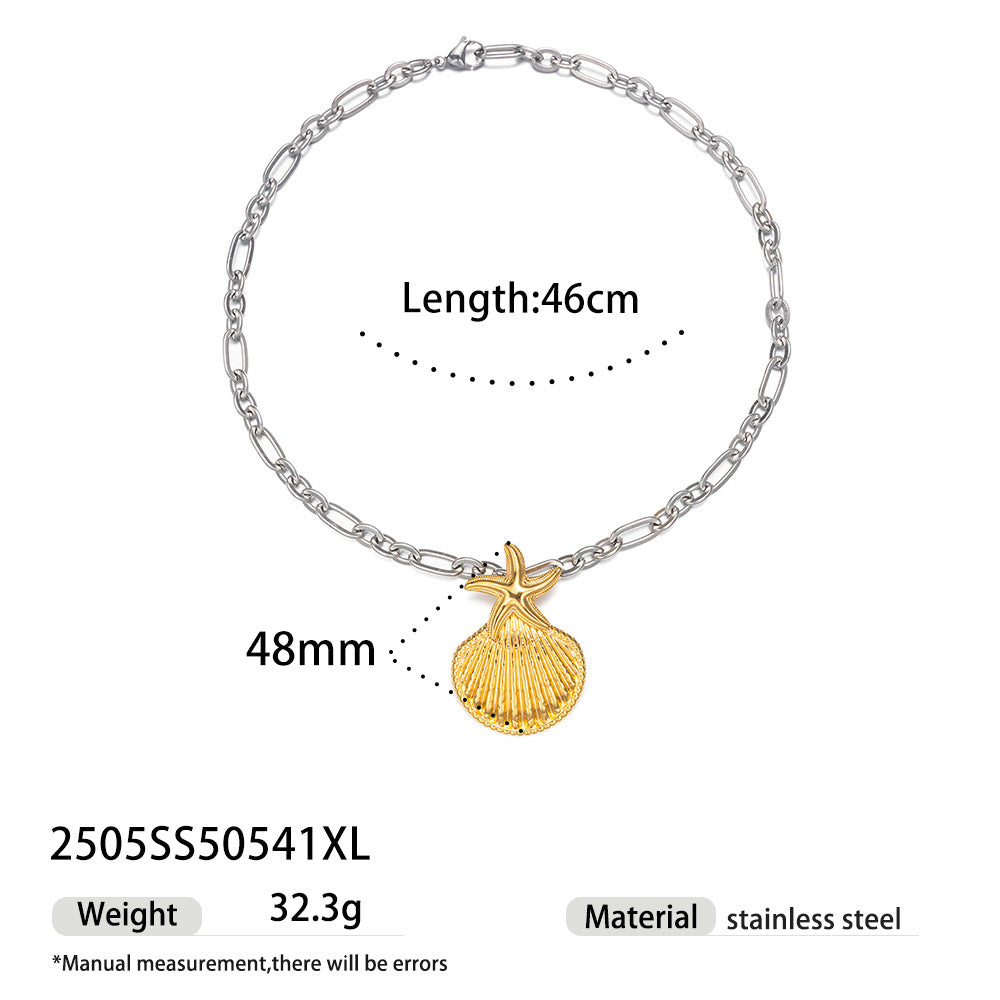 Wholesale Tyna European and American Light Luxury 18K Gold Stainless Steel Conch Sea Star Sun Thick Rope Necklace All-match Cross-border Trendy Jewelry