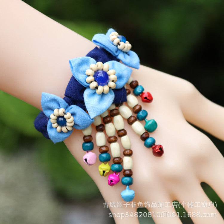 Wholesale Ethnic Style Tie-dye Hand-sewn Fabric Blue Dyed Blue Cloth Bracelet Jewelry